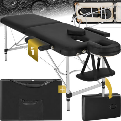 Table de massage portable pliante en aluminium et synthétique noir