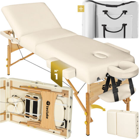 Table de massage portable pliante en bois et cuir synthétique beige