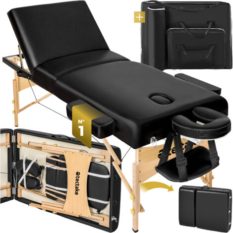 Table de massage portable pliante en bois et cuir synthétique noir