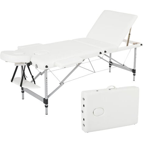 Table de Massage Professionnel Mobile Lit de Massage Pliable Portable Légère 3 zones avec Pieds en Aluminium Hauteur Réglables，Blanc - Meerveil