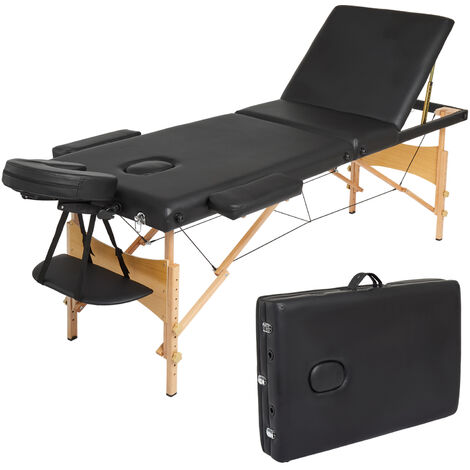 Table de Massage Professionnel Mobile Lit de Massage Pliable Portable Légère 3 zones avec Pieds en Bois Hauteur Réglables，Noir - Meerveil