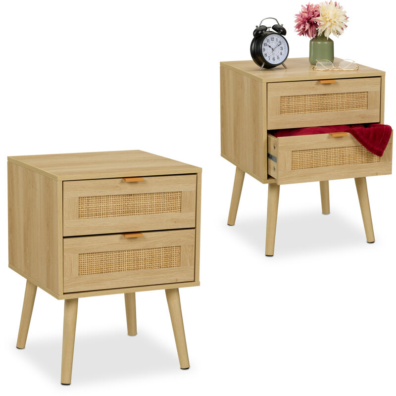 Rekaxdays Table de chevet, lot de 2, deux tiroirs spacieux, h x l x p : env. 55 x 40 x 41,5 cm, pour la chambre, nature