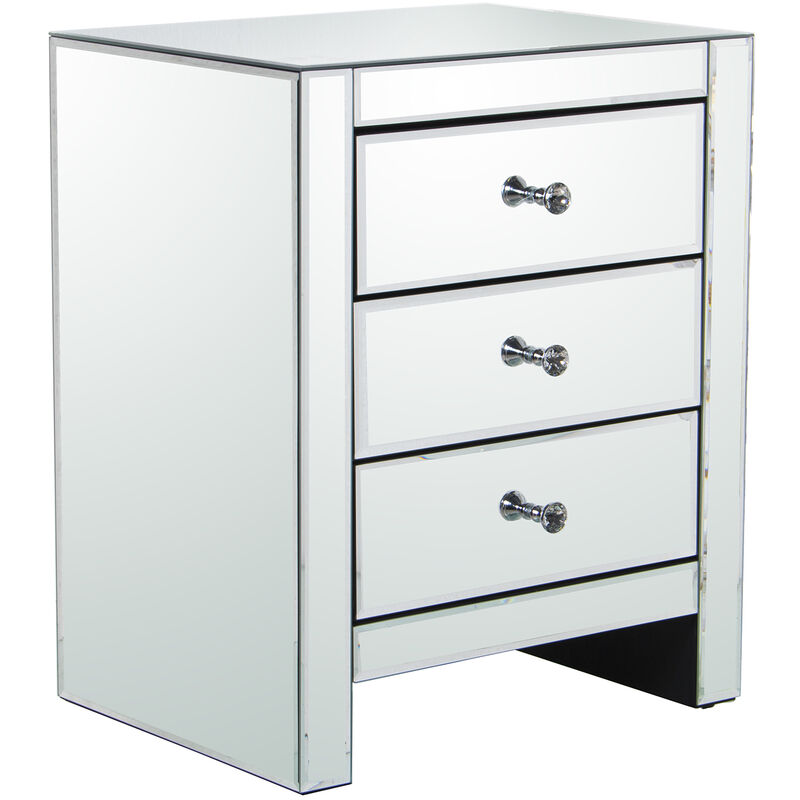 Fijalo - Table de chevet 3 tiroirs miroir verre/bois 45X35X56 Cm