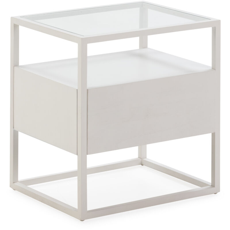 Table de nuit 50x40x55 Verre/Bois Blanc