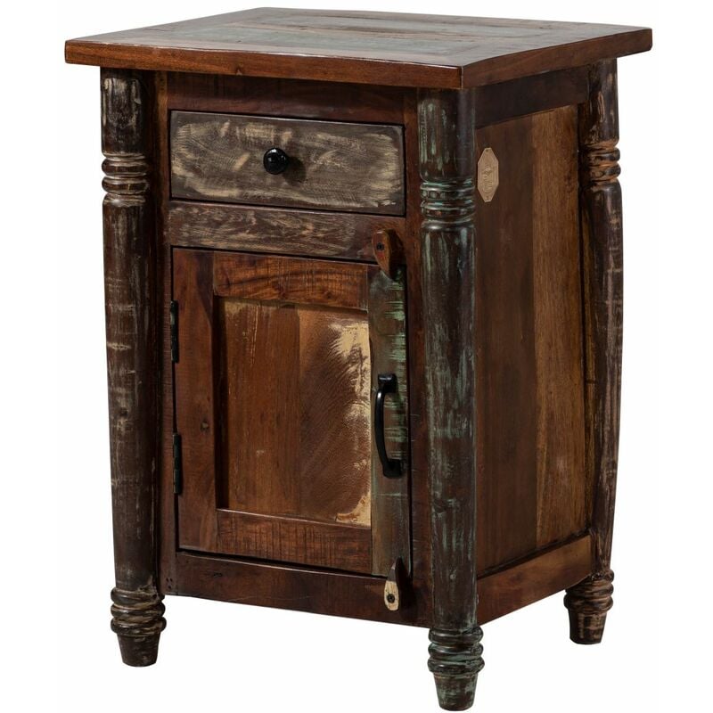 Table de nuit 50x42 Bois de récupération laqué Multicolore fable 03