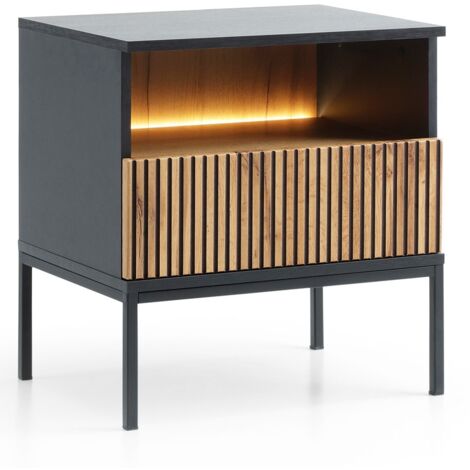 Table de nuit avec tiroirs Haller - Table de nuit pour lit rembourré, lit boxspring - table de téléphone, loft (Wotan / Noir)