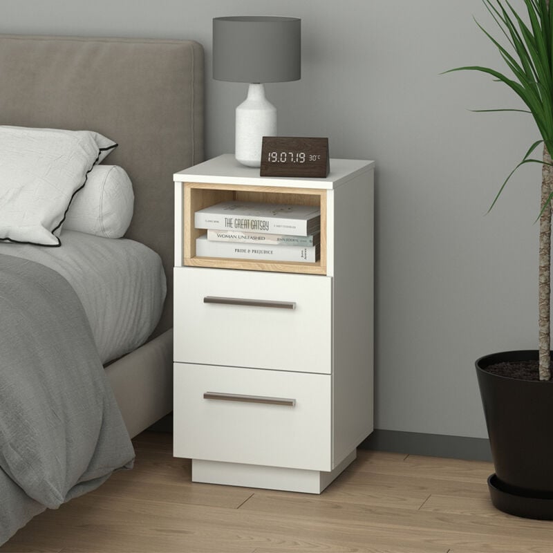 Table de chevet Beatrice, Blanc, 36 x 68 cm Vicco