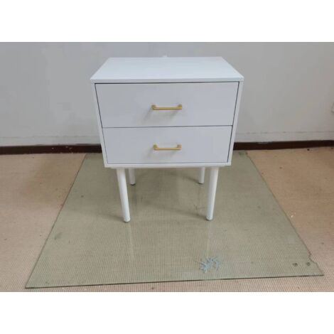 Table de nuit blanche avec 2 tiroirs. Table de nuit pour chambre à coucher. Table de nuit moderne, avec des pieds en bois. Une pièce seulement.