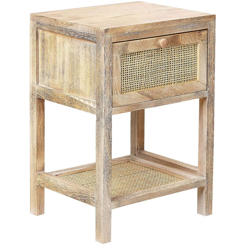 Beliani - Table de Nuit Bois Clair en Rotin et Bois de Paulownia 51 x 35 x 29 cm Rustique Esto