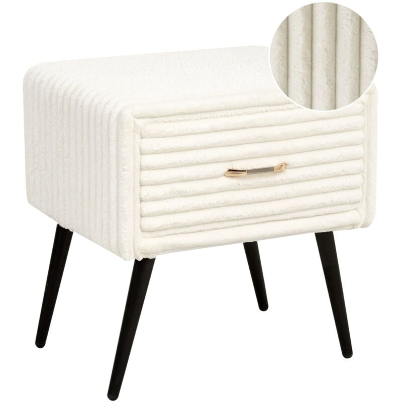 Beliani - Table de Nuit Chevet avec 1 Tiroir en Velours Côtelé Blanc Cassé Flayat