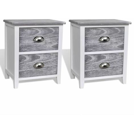 Table de nuit chevet commode armoire meuble chambre 2 pcs avec 2 tiroirs gris et blanc