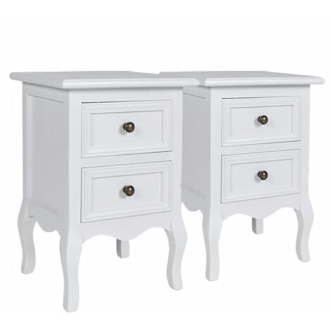Table de nuit chevet commode armoire meuble chambre 2 pcs avec 2 tiroirs mdf blanc