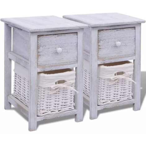 Table de nuit chevet commode armoire meuble chambre 2 pcs bois blanc