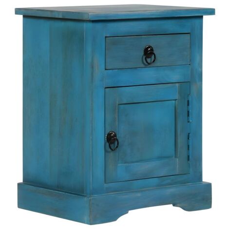 Table de nuit chevet commode armoire meuble chambre bois de manguier massif 40 x 30 x 50 cm bleu