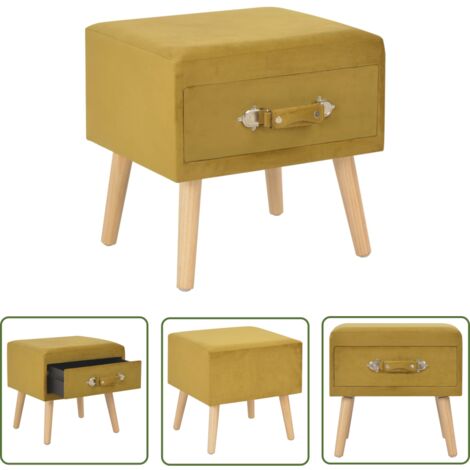 Table de nuit chevet commode armoire meuble chambre moutarde 40x35x40 cm velours