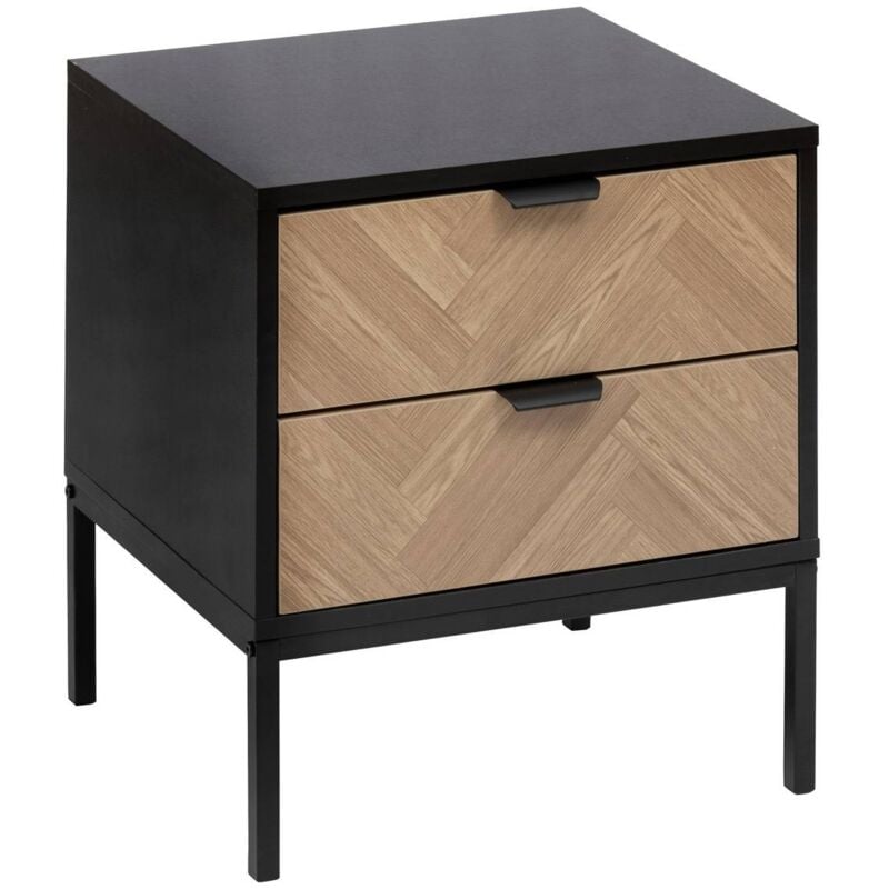 Chevet chevrons 2 tiroirs effet pin naturel et noir 50x45cm - 5five