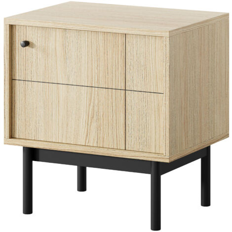 Table de Nuit DIEPPE - Chêne - Poignées Métalliques - Pieds en Bois - Largeur 56 cm, Hauteur 56 cm, Profondeur 39 cm