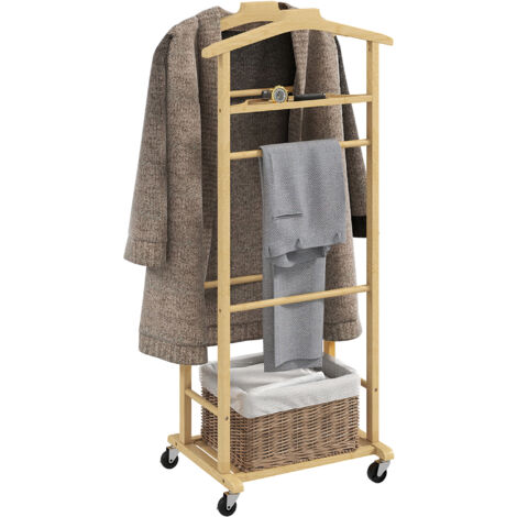 Table de nuit en bambou avec roues, supports pantalons, plateau, porte-chaussures, 47x33,7x105,5 cm, naturel