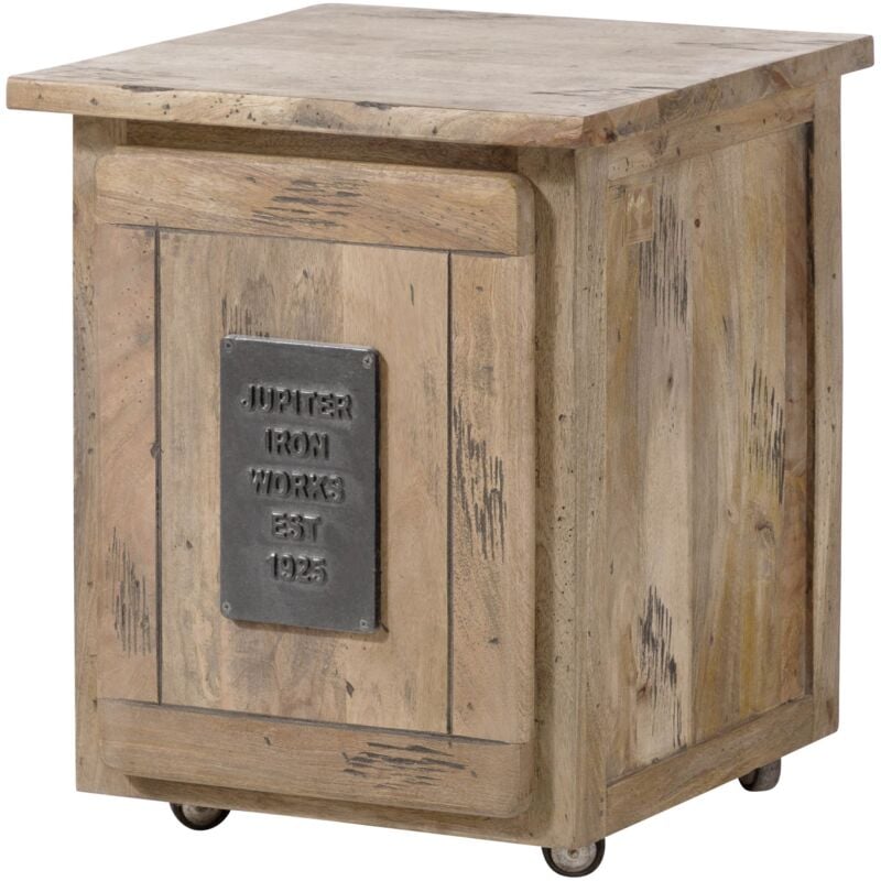 Caisson roulant en bois de manguier 50x50x60, vernis beige, RAILWAY 3002