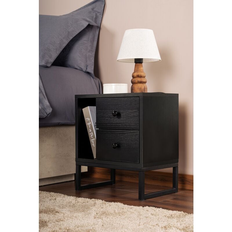 Table de Nuit en Bois Noir Noir, 29x45x50 cm, Pour la Maison