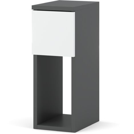 Table de nuit étroit - 20 cm - Gris et blanc - Design moderne - Idéale pour la chambre