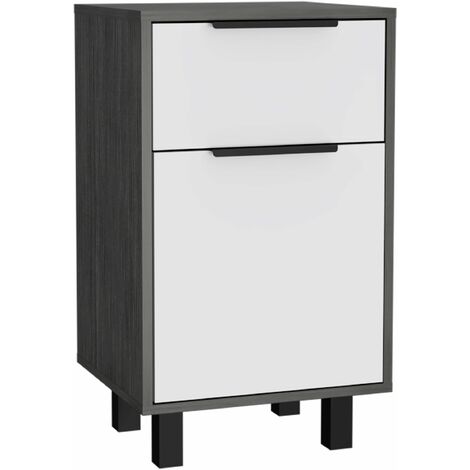 Table de nuit haute Kaia, avec tiroir 70 CM H X 41 CM L X 36.3 CM P. Chêne gris / Blanc