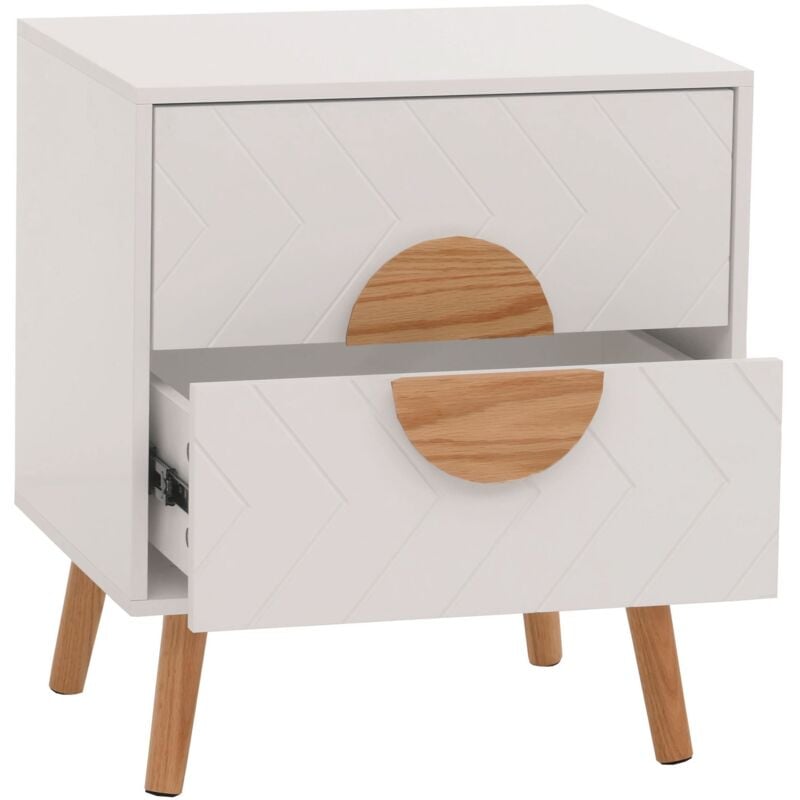 Table de nuit HHG 685, commode table d'appoint, tiroir à chevrons bois mélaminé, 55x48x40cm, blanc
