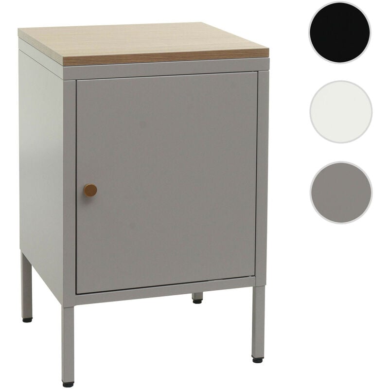 Mendler - Table de nuit HWC-L84 - armoire de chevet commode - métal 63x40x40cm - mélaminé - blanc