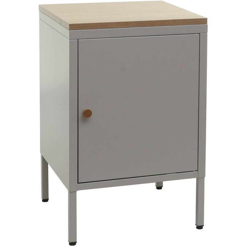 Mendler - Table de nuit HWC-L84 - armoire de chevet commode - métal 63x40x40cm - mélaminé - gris
