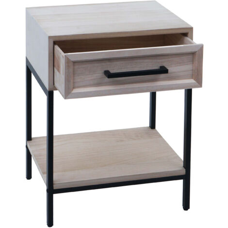 Table de nuit HWC-N91, commode table d'appoint armoire, tiroir shabby look bois de paulown