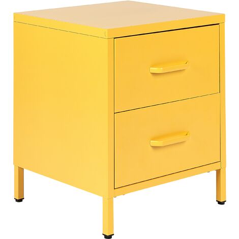 Table de Nuit Industrielle Moderne Jaune à 2 Tiroirs en Acier Rangement Malavi - Jaune