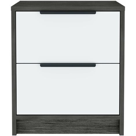 Table de nuit Kaia, avec deux tiroirs 48CM H X 41CM L X 36,5CM P. Chêne gris / Blanc