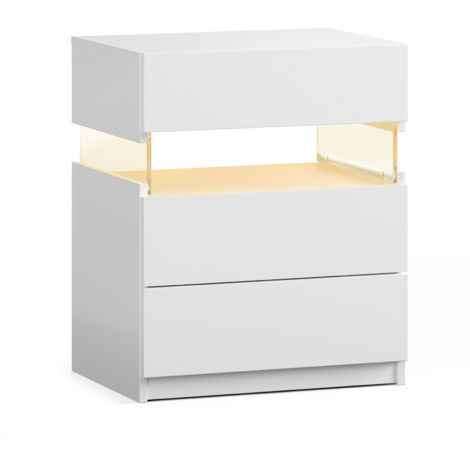 Table de nuit LED acrylique - 3 tiroirs - Pour chambre, salon - Design contemporain