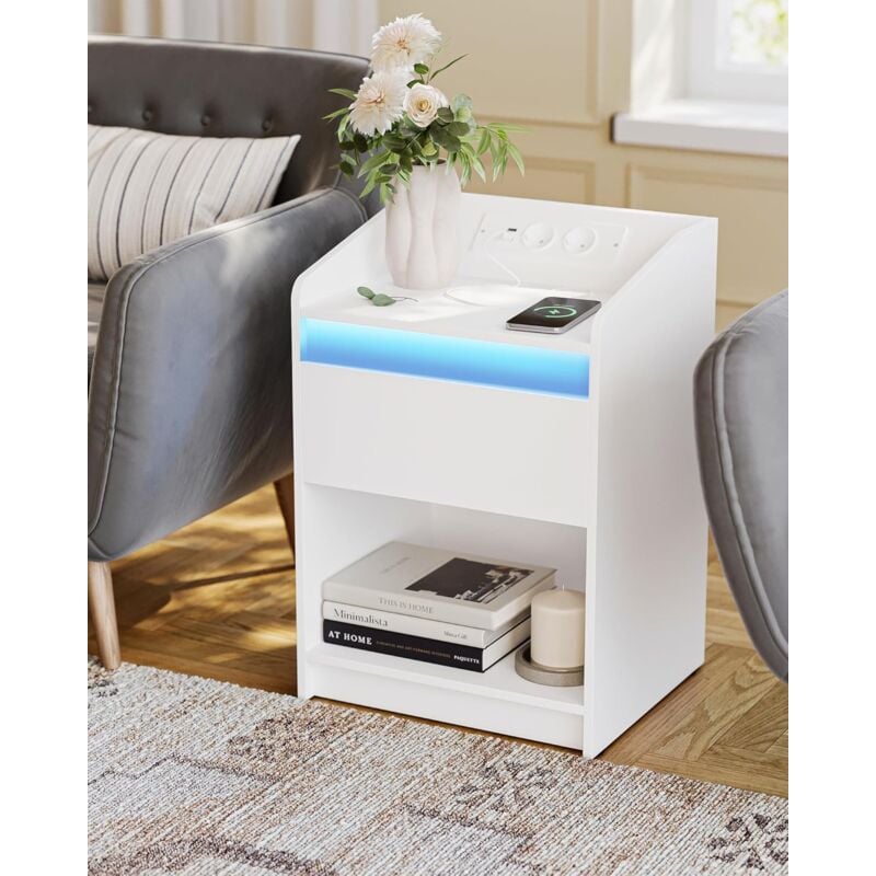Table de Nuit Lot de 2 LED,Table d'appoint avec Station de Charge