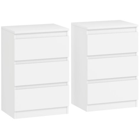Table de nuit, lot de 2 tables d'appoint avec 3 tiroirs, chevet, commode de nuit pour chambre, salon, 40 x 30 x 59,5 cm, Blanc