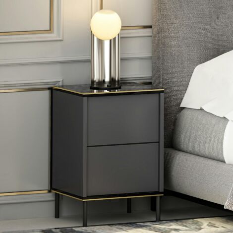 Table de nuit moderne chic gris foncé, plateau marbré BYRON