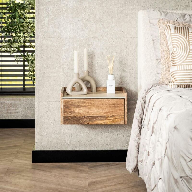 Pier Import - Table de nuit murale en bois et céramique, 1 tiroir ascoli