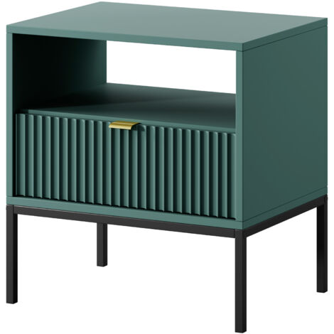 Table de nuit NANAIMO - Vert - Poignées dorées - Avec tiroir - Largeur 54 cm, Hauteur 56 cm, Profondeur 39 cm