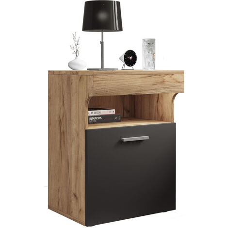 Table de nuit Slepal H. 61 x L. 45 x P. 39 cm Honig-Eiche / Anthrazit