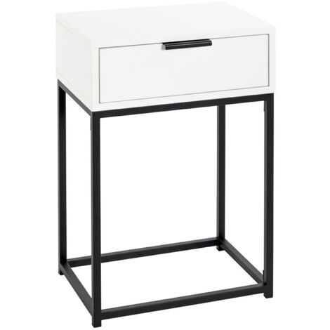 Table de nuit, table de chevet 1 tiroir coloris Blanc métal Noir - Longueur 40 x Profondeur 28 x Hauteur 60 cm