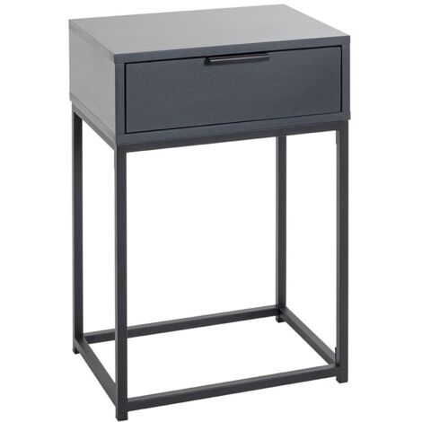 Table de nuit, table de chevet 1 tiroir coloris gris anthracite et métal noir - Longueur 40 x Profondeur 28 x Hauteur 60 cm
