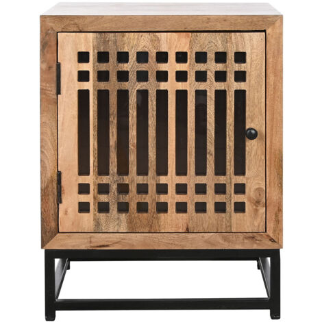 Table de nuit, table de chevet avec 1 porte en bois de manguier et verre - longueur 50 x profondeur 40 x Hauteur 65 cm