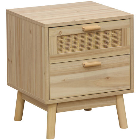 Table de nuit, table de chevet avec 2 tiroirs coloris naturel - Longueur 40 x profondeur 39 x hauteur 48 cm -PEGANE-
