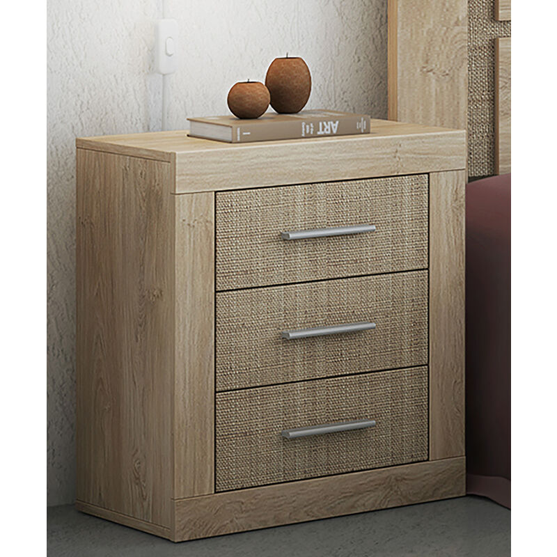 Table de nuit, table de chevet coloris chêne cambrian, effet textile - Longueur 50 x Profondeur 34,6 x Hauteur 60 cm -PEGANE-