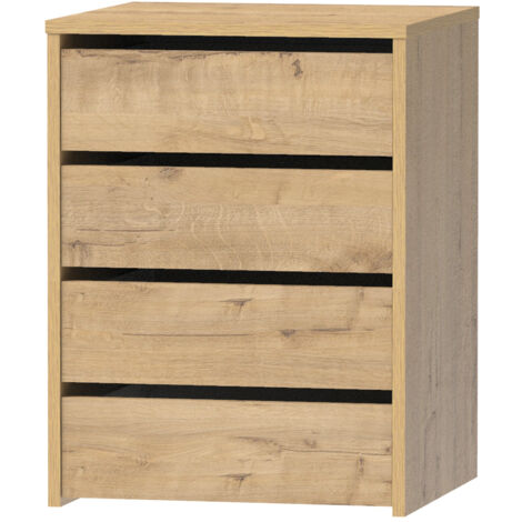 Table de nuit, table de chevet de 4 tiroirs, commode de chambre coloris Chêne doré - Longueur 46 x Profondeur 45 x Hauteur 63,5 cm