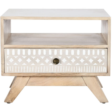 Table de nuit, table de chevet en bois coloris blanc, naturel - longueur 55 x profondeur 35 x Hauteur 45 cm