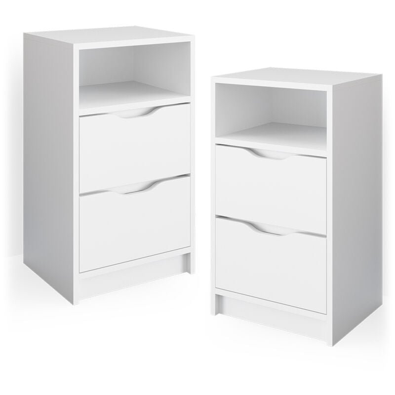 Vicco - Table de chevet Ruben, Blanc, 38 x 66.6 cm Set de 2