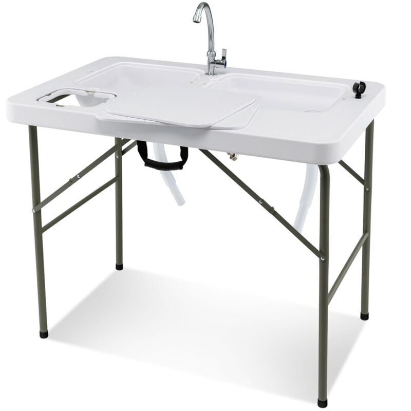 Helloshop26 - Table de pêche avec 2 éviers robinet rotatif 360° table pliante portable pour nettoyage de poisson en acier et hdpe ultra-léger charge