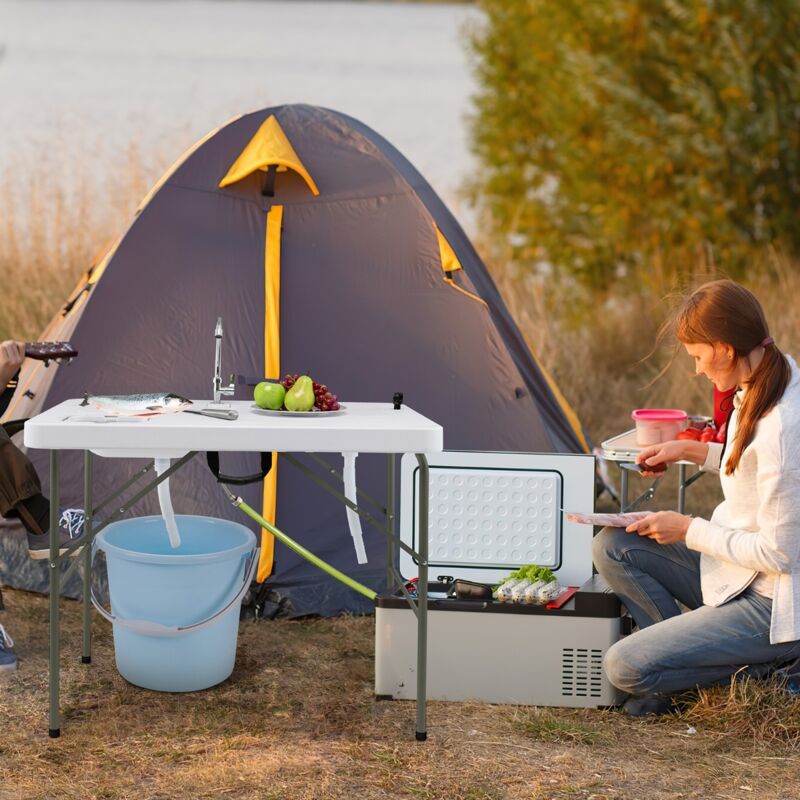 Maisonchic - Table de Pêche avec 2 Éviers Robinet Rotatif 360° Table Pliante Portable pour Nettoyage de Poisson en Acier&HDPE Ultra-Léger Charge