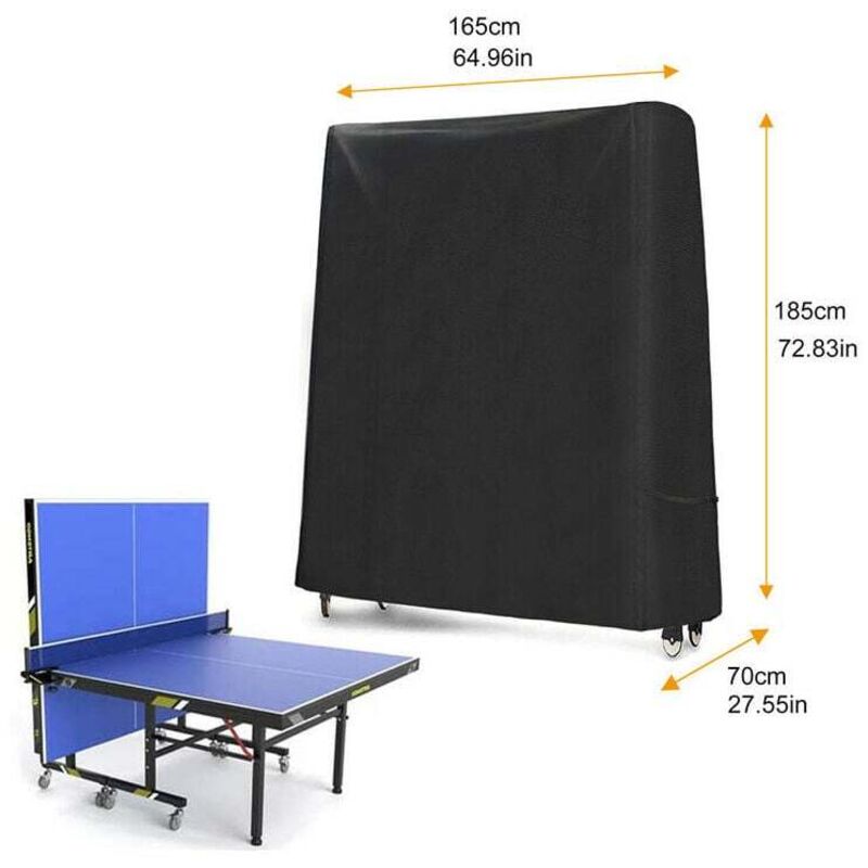 Table de ping-pong d'extérieur 210D, imperméable et anti-poussière, 165x70x185 cm, noire